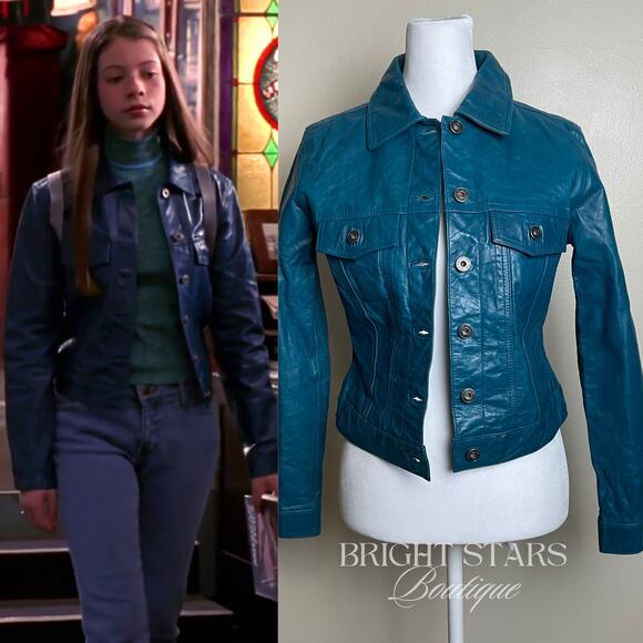 Rare Blue Teal Leather Jacket ASO Dawn Summers Buffy The Vampire Slayer Y2K - Picture 1 of 11